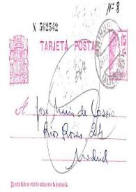 Tarjeta postal de Miguel Hernández a José María de Cossío. Orihuela (Alicante), 28 de marzo de 1936