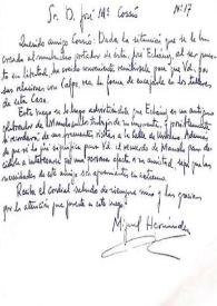 Carta de Miguel Hernández a José María de Cossío. [1939?]