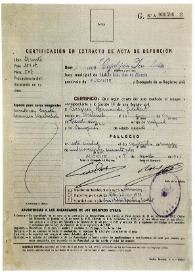 Certificación en extracto del acta de defunción de Miguel Hernández. Alicante, 28 de marzo de 1942