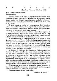 Carta de Antonio Machado a Tomás Navarro Tomás. Rocafort (Valencia), diciembre de 1936