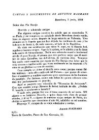 Carta de Antonio Machado a Pío Baroja. Barcelona, 1 de junio de 1938