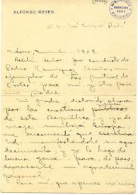 Carta de Alfonso Reyes a Jose Enrique Rodó. México, noviembre de 1909