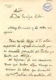 Carta de Francisco Giner de los Ríos a Jose Enrique Rodó. Madrid, 26 de febrero de 1910