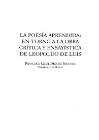 La poesía aprendida: en torno a la obra crítica y ensayística de Leopoldo de Luis