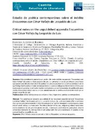 Estudio de poética contemporánea sobre el inédito 'Encuentros con César Vallejo' de Leopoldo de Luis
