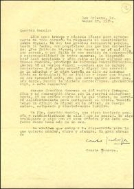 Carta de Concha Zardoya a Manuel Molina. New Orleans (Luisiana), 27 de marzo de 1954