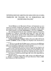 Epistolario de Leopoldo Augusto de Cueto, Marqués de Valmar, en la Biblioteca de Menéndez Pelayo
