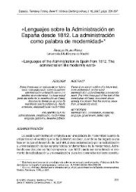 Lenguajes sobre la Administración en España desde 1812. La administración como palabra de modernidad