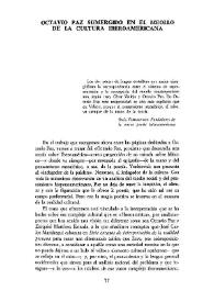 Octavio Paz sumergido en el meollo de la cultura iberoamericana 