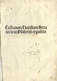 Cassiodori Clarissimi senatoris in Psalterium expositio