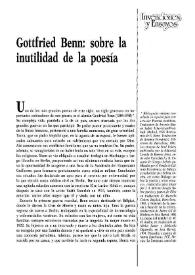 Gottfried Benn: sobre la inutilidad de la poesía 