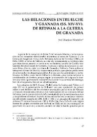 Las relaciones entre Elche y Granada (ss. XIV-XV). De Ridwan a la guerra de Granada