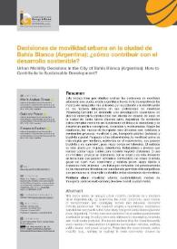 Decisiones de movilidad urbana en la ciudad de Bahía Blanca (Argentina): ¿cómo contribuir con el desarrollo sostenible? 