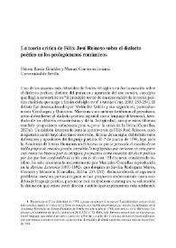 La teoría crítica de Félix José Reinoso sobre el dialecto poético en los prolegómenos románticos