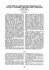 Directory of Publication Sources in the Fields of Hispanic Language and Literature
