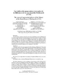 Los índices de manuscritos reservados de la Biblioteca de la casa ducal de Medinaceli (1759) 