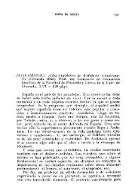 Alvar (Manuel): 'Atlas lingüístico de Andalucía. Cuestionario' (Granada 1952). Publ. del Seminario de Gramática histórica de la Facultad de...