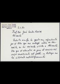 Carta de Francisco López Estrada a José Carlos Rovira. Madrid, 2 de enero de 1984