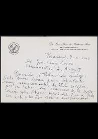 Carta de Luis Sáinz de Medrano Arce a José Carlos Rovira. Madrid, 9 de octubre de 2010