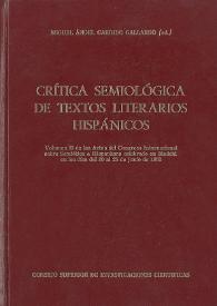 Crítica semiológica de textos literarios hispánicos : volumen II de las Actas del Congreso Internacional sobre Semiótica e Hispanismo, celebrado en...