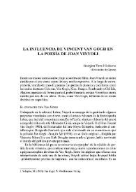 La influencia de Vincent Van Gogh en la poesía de Joan Vinyoli      