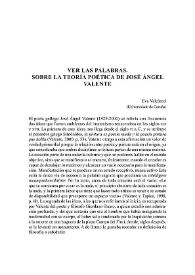Ver las palabras. Sobre la teoría poética de José Ángel Valente 