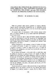 Palabras del Director del Instituto de Cultura Hispánica, Don Gregorio Marañón, en la apertura del curso 1962-1963 del Colegio Mayor de Nuestra...