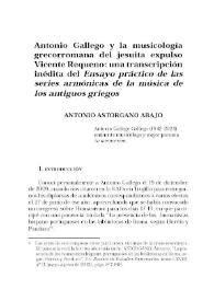 Antonio Gallego y la musicología grecorromana del jesuita expulso Vicente Requeno: una transcripción inédita del 'Ensayo práctico de las series...