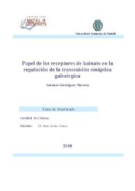 Papel de los receptores de kainato en la regulación de la transmisión sináptica gabaérgica / Antonio Rodríguez Moreno | Biblioteca Virtual Miguel de Cervantes