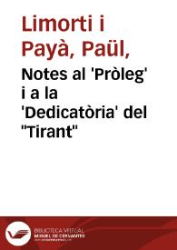 Notes al 'Pròleg' i a la 'Dedicatòria' del "Tirant" | Biblioteca Virtual Miguel de Cervantes