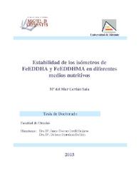 Estabilidad de los isómeros de FeEDDHA y FeEDDHMA en diferentes medios nutritivos / M.ª del Mar Cerdán Sala | Biblioteca Virtual Miguel de Cervantes