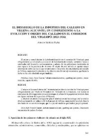 El desarrollo de la industria del calzado en Villena (Alicante). Un complemento a la evolución y origen del calzado en el Corredor del Vinalopó (1823-1936) | Biblioteca Virtual Miguel de Cervantes