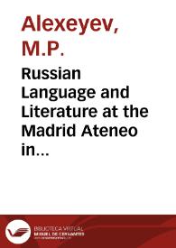 Portada:Russian Language and Literature at the Madrid Ateneo in the 1860s / M. P. Alexeyev