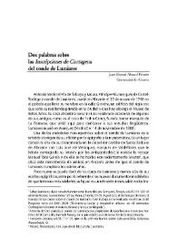 Dos palabras sobre las Inscripciones de Cartagena del conde de Lumiares / Juan Manuel Abascal Palazón | Biblioteca Virtual Miguel de Cervantes