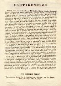 Cartageneros [bando anunciando la ejecución de los rebeldes Manuel del Castillo...et al., Cartagena 23 de febrero de 1816] / De Montalvo | Biblioteca Virtual Miguel de Cervantes