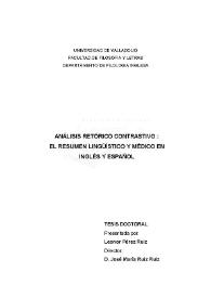 Análisis retórico contrastivo : el resumen lingüístico y médico en inglés y español / Leonor Pérez Ruiz | Biblioteca Virtual Miguel de Cervantes