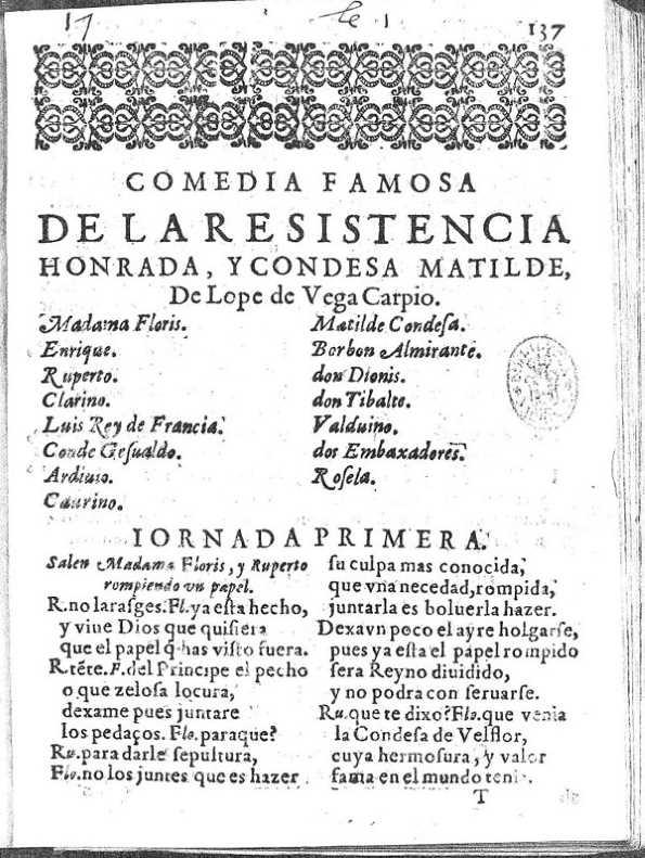 La resistencia honrada y condesa Matilde / de Lope de Vega Carpio | Biblioteca Virtual Miguel de Cervantes