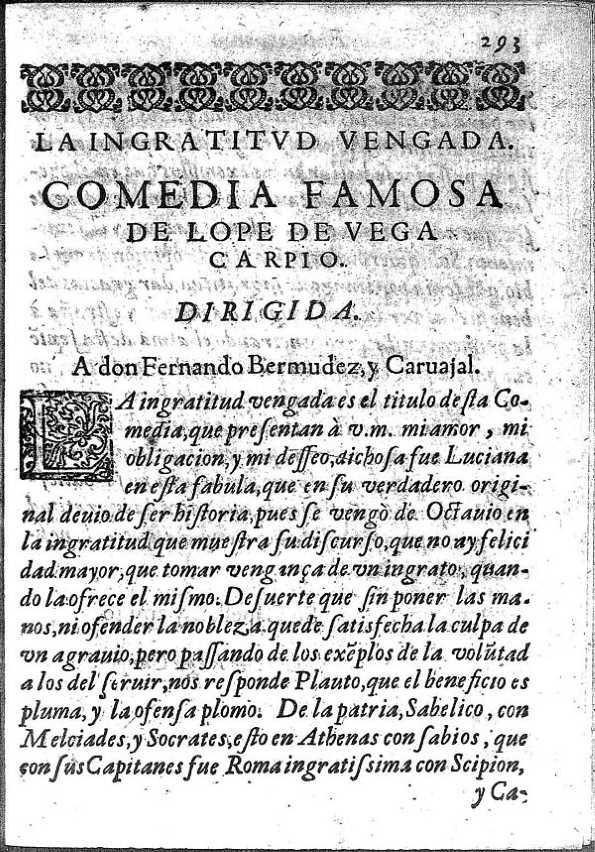 La Ingratitud Vengada Comedia Famosa Lope De Vega Biblioteca Virtual Miguel De Cervantes