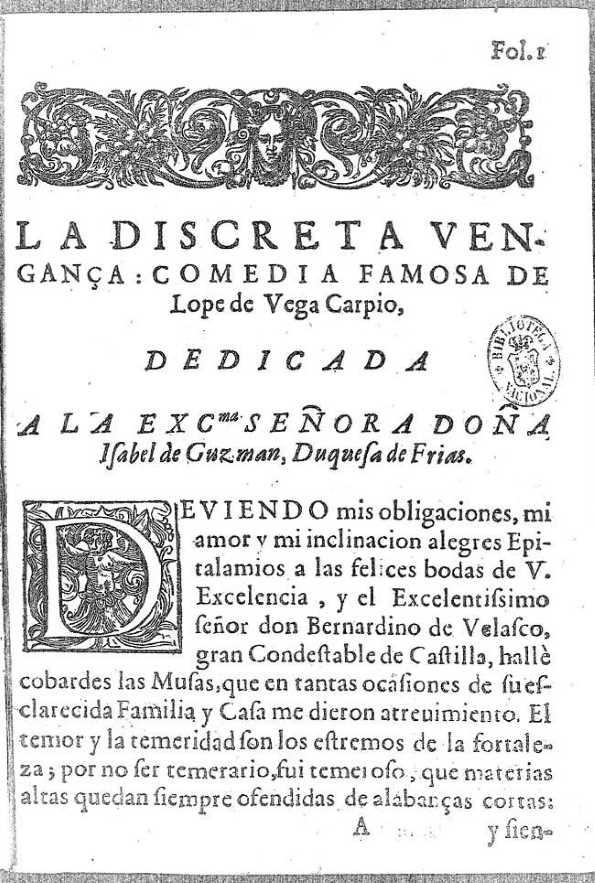 La discreta venganza : comedia famosa / Lope de Vega Carpio | Biblioteca Virtual Miguel de Cervantes