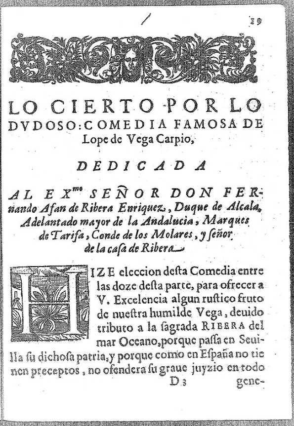 Lo cierto por lo dudoso : comedia famosa / Lope de Vega Carpio | Biblioteca Virtual Miguel de Cervantes