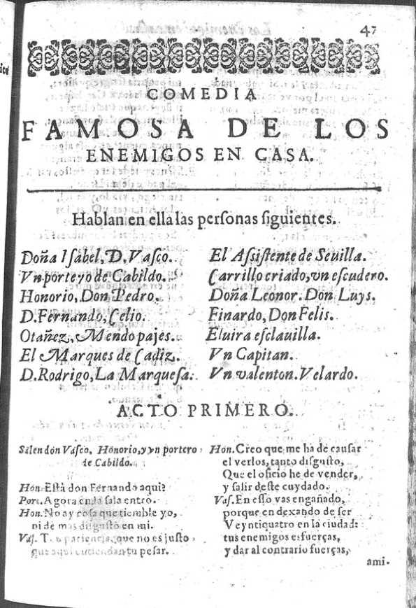 Los enemigos en casa : comedia famosa / Lope de Vega | Biblioteca Virtual Miguel de Cervantes