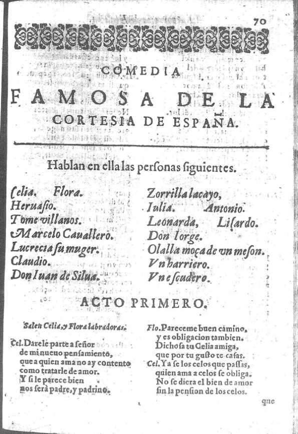 La cortesía de España : comedia famosa / Lope de Vega | Biblioteca Virtual Miguel de Cervantes