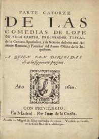 Parte catorze de las Comedias de lope de Vega Carpio ... | Biblioteca Virtual Miguel de Cervantes