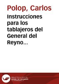 Instrucciones para los tablajeros del General del Reyno de Valencia | Biblioteca Virtual Miguel de Cervantes