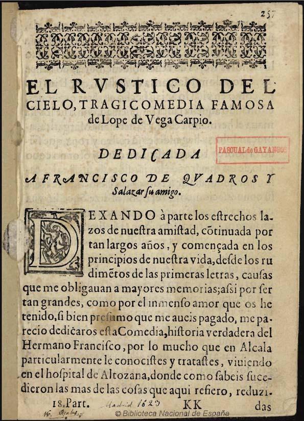 El rustico del cielo / tragicomedia famosa de Lope de Vega Carpio | Biblioteca Virtual Miguel de Cervantes