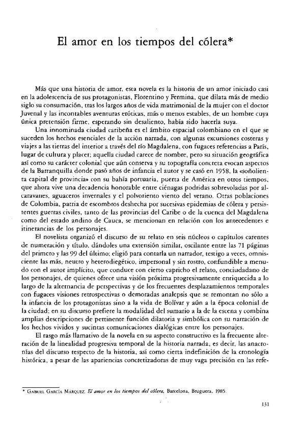 El amor en los tiempos del cólera / José María Viña Liste | Biblioteca Virtual Miguel de Cervantes