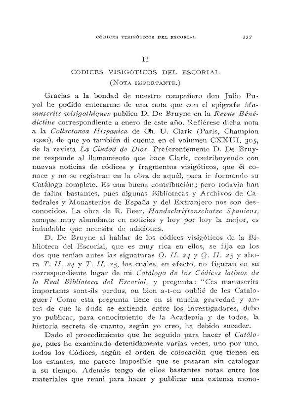 Códices visigóticos del Escorial. Nota importante / Fr. Guillermo Antolín, O.S.A. | Biblioteca Virtual Miguel de Cervantes