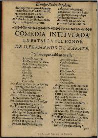 Comedia famosa, La batalla del honor / de don Fernando de Zarate | Biblioteca Virtual Miguel de Cervantes