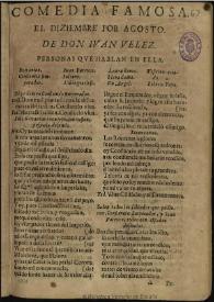 El diziembre por agosto / de don Iuan Velez | Biblioteca Virtual Miguel de Cervantes