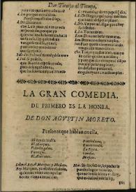 Primero es la honra / de don Agustin Moreto | Biblioteca Virtual Miguel de Cervantes